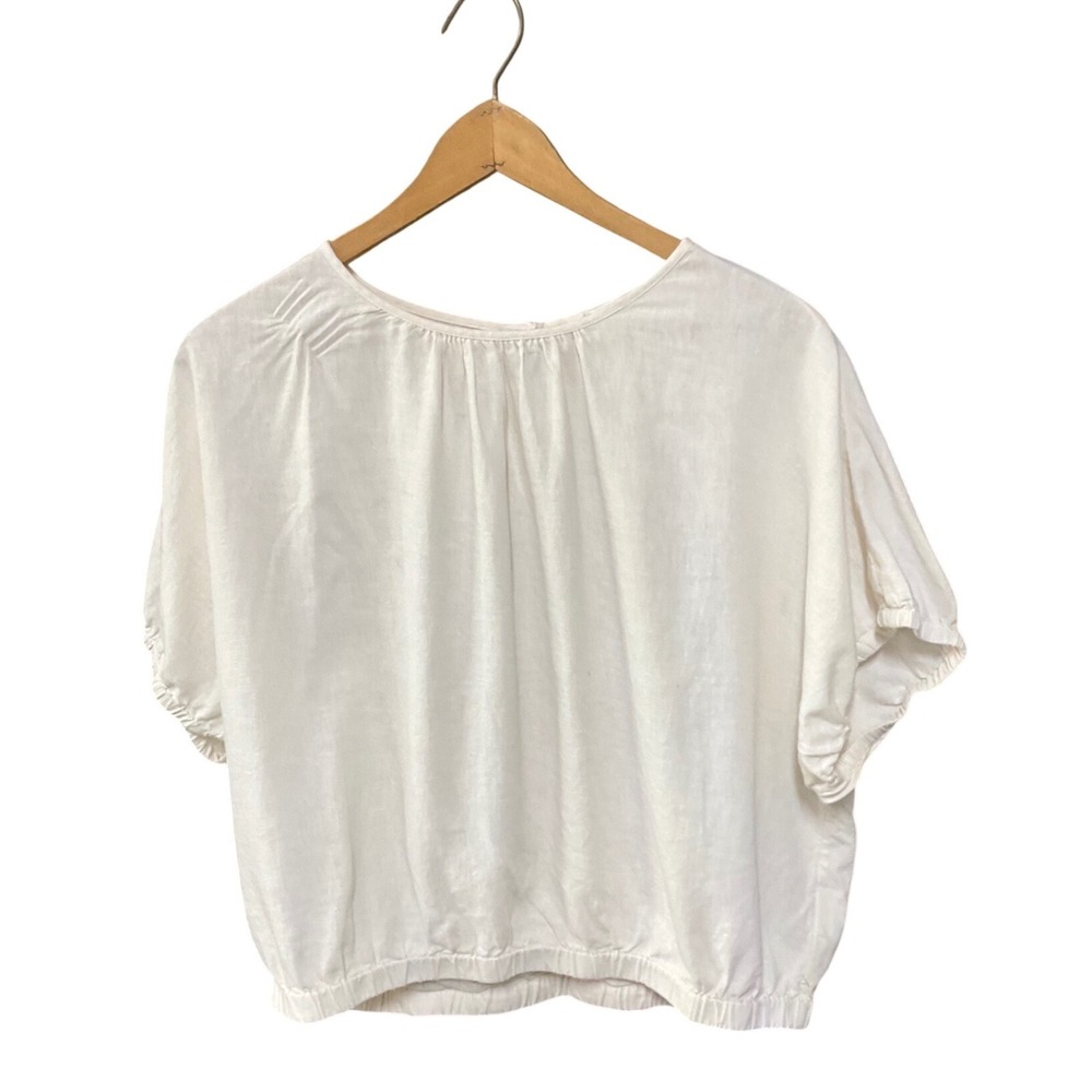 Madewell White Linen Blend Wrap Back Tie Short Sleeve Blouse Size Large L
